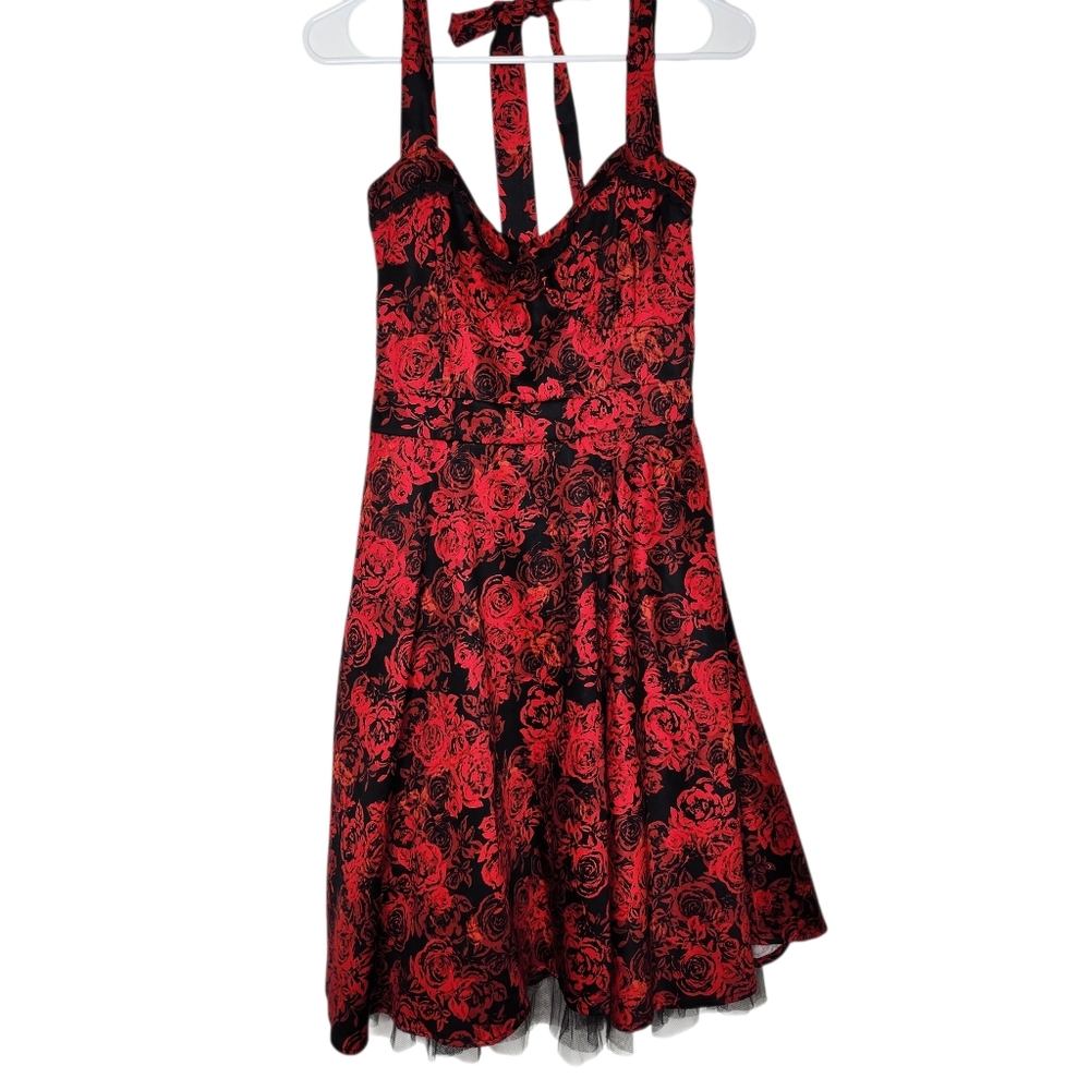 NWT Hot Topic Halter Roses Rockabilly Pinup Midi Dress Punk goth Size LARGE